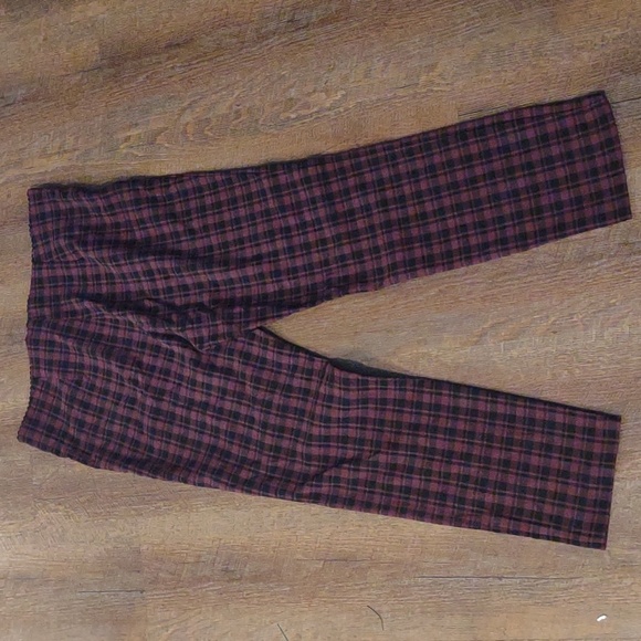 Elle women's large skinny ankle maroon black plaid stretch waist pants - Picture 5 of 5